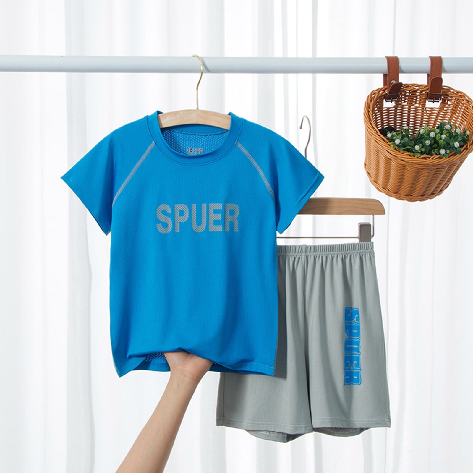LUOGENLI Boys Outfits Size 7 Blue Kids Summer Comfortable Sweat Absorption T Shirt Shorts 2Pc Casual Sports Suit Children'S Clothing Boys Suits Size 7 Short Sleeve Boys Suits Size 10 White 8-9 Years