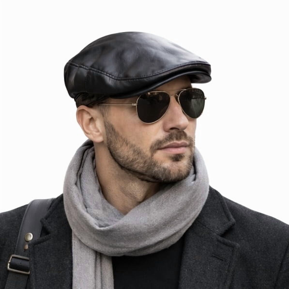 Handmade Men’s Real Leather Newsboy Cap – Vintage Sheepskin Leather Flat Cap, Classic Cabbie Driver Ascot Hat