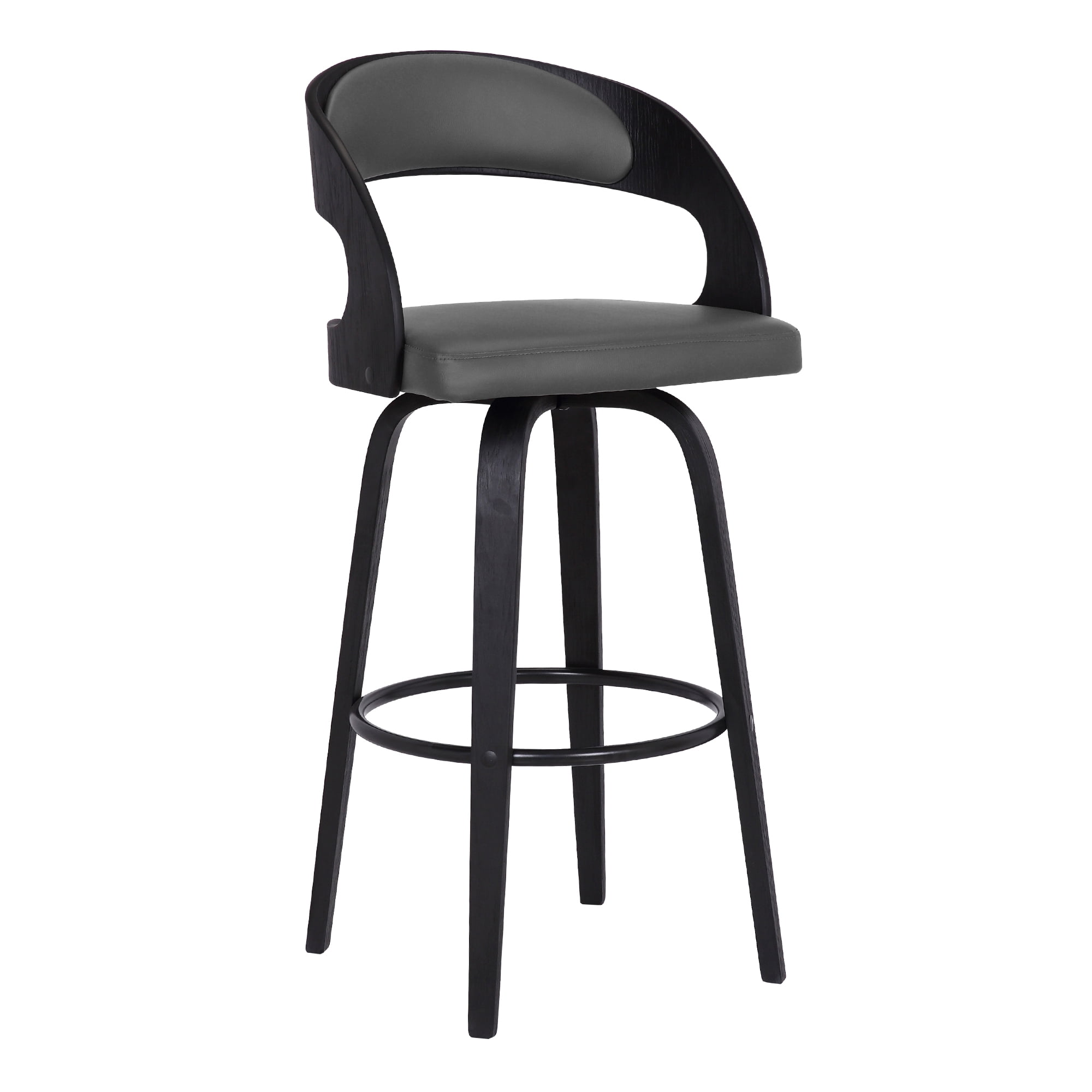 Shelly 30" Bar Height Swivel Gray Faux Leather and Black Wood Bar Stool - Set of 3