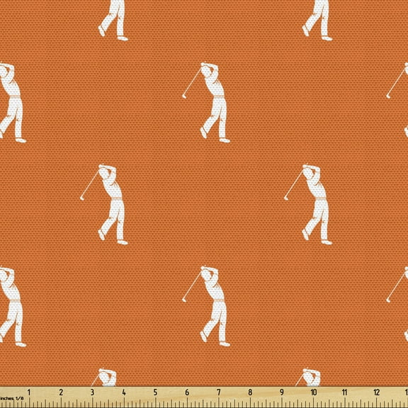 Ambesonne Golf Fabric by the Yard Upholstery, Silhouette of Golfer Sports, 1 Yard, Vermilion and White