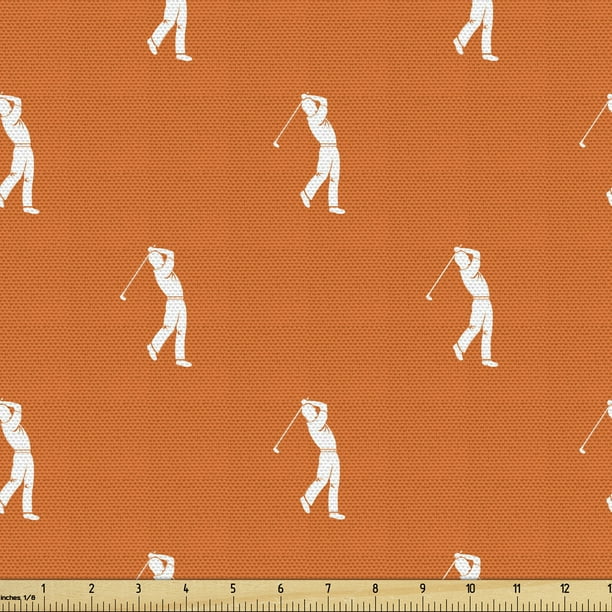 Golf Fabric By The Yard Silhouette Of A Golfer In Field Hitting Ball Stroke Play Game Design Upholstery For Dining Chairs Home Decor Accents 1 Vermilion And White - Golf Home Decor Accents