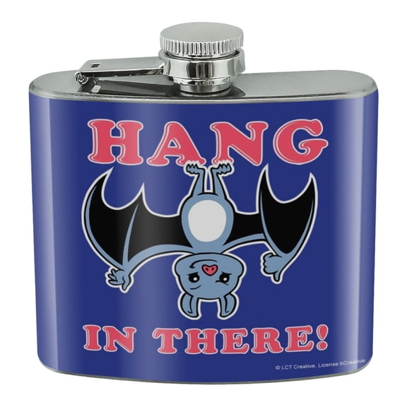 Hang in There Bat Funny Humor Stainless Steel 5oz Hip Drink Kidney Flask