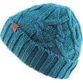 thumbnail image 3 of Turquoise Confetti Cuffed Cable Knit Beanie Winter Ski Skull Cap, 3 of 4