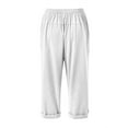thumbnail image 3 of Capri Pants for Women 2025 Linen Casual Drawstring Elastic Waist Cargo Capris with Large Pocket Womens Cropped Pants, 3 of 7