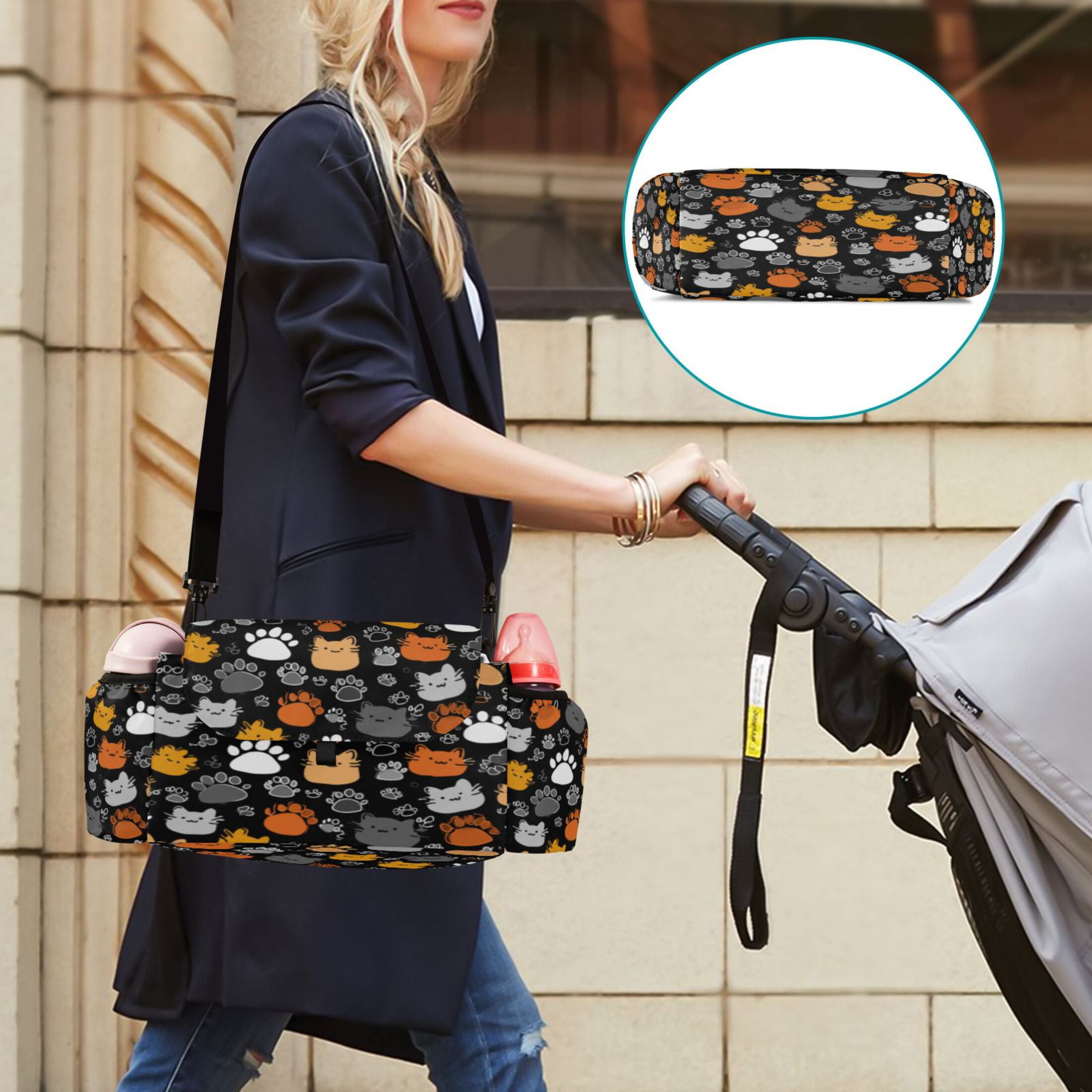 DIXRUYEE Stroller Organizer Whimsical Cat Paw Carnival Printed