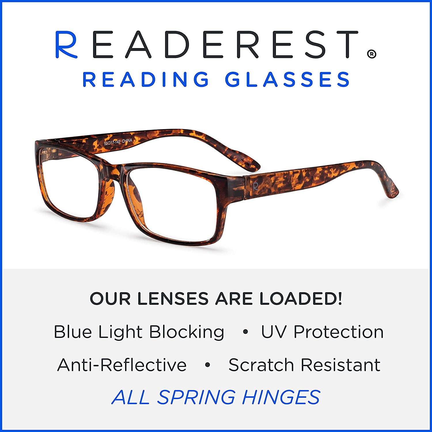Readerest Blue Light Blocking Reading Glasses Tortoise 200 Magnification
