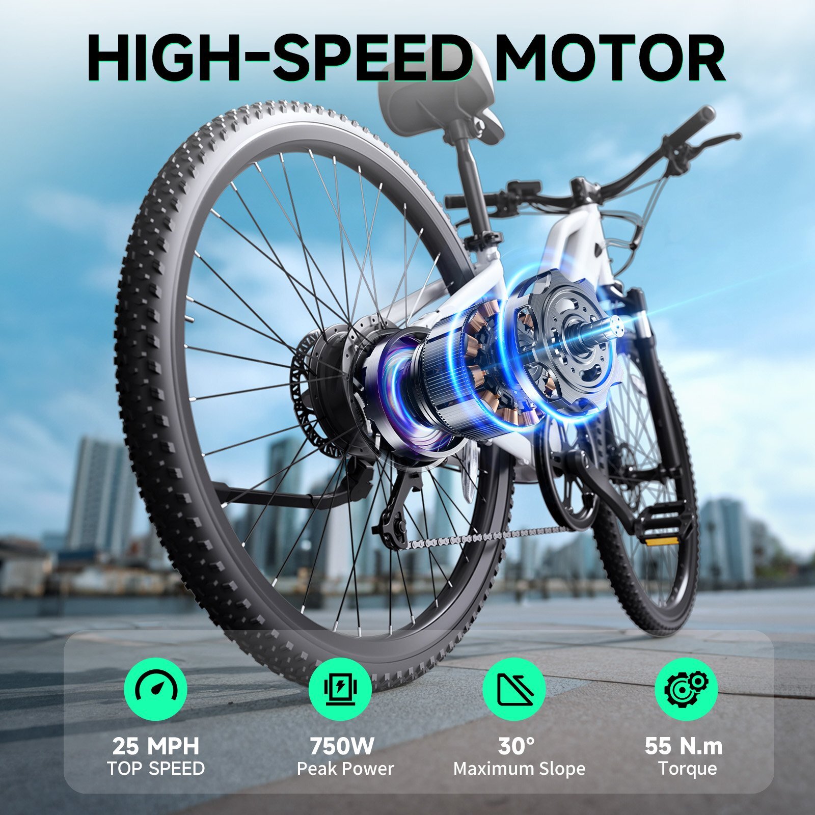 Electric Bike for Adults, Peak 750W Motor Electric Bicycle, 26" Tire E-Mountain Bike, 7.8Ah Battery UL2849, App Control