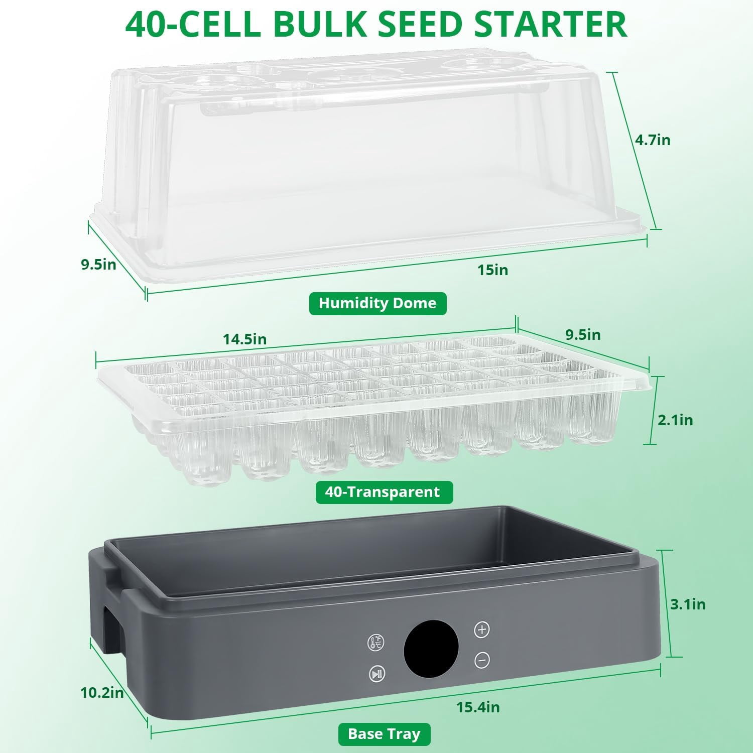 Adjustable Seed Starter Tray with Heated Germination Kit, Temperature Display, Humidity Dome, and Grow Light for Seedling Growth