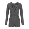 thumbnail image 4 of Elainilye Fashion Bodysuits for Women Round Neck Lacing Solid Color Long-Sleeved Shorts Backless Fallow Jumpsuit,Gray, 4 of 8
