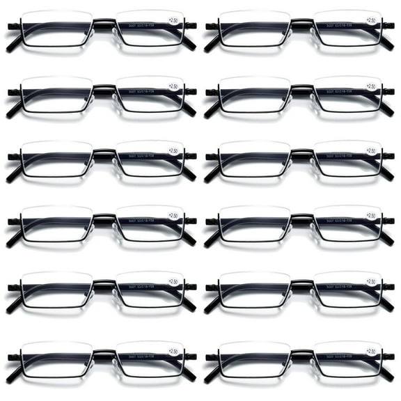 12PK Half Rim Metal Frame Small Mens Reading Glasses Blue Light Blocking Readers