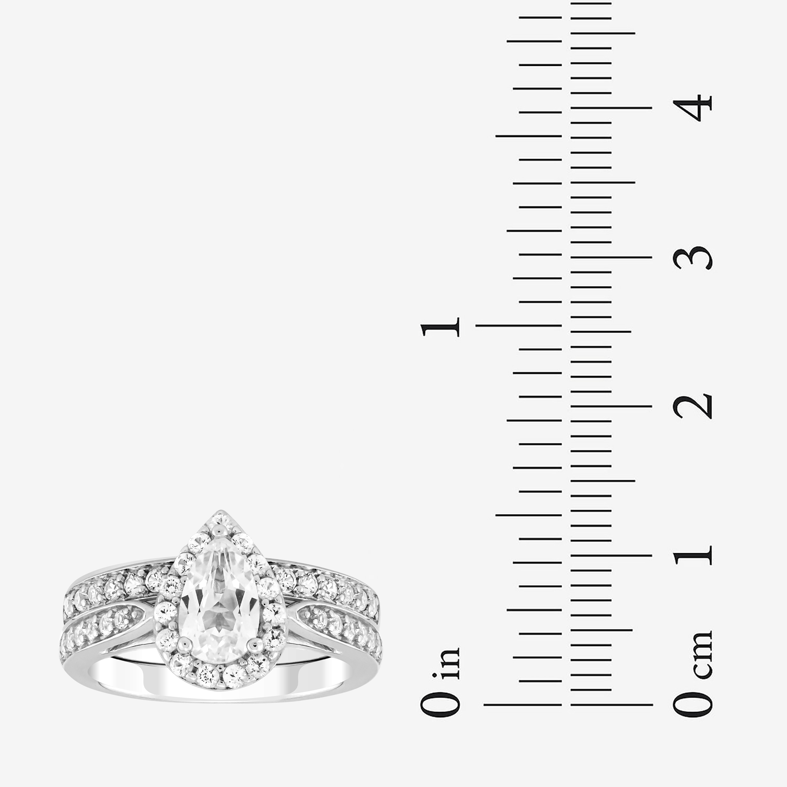 Brilliance 925 Sterling Silver Created White Sapphire Pear Bridal Engagement Set
