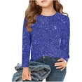 thumbnail image 2 of Hjtefg Girls' Sequin Sweater - Round Neck Long Sleeve Top, Monochrome Glitter Shirt, Cute Casual Kids' Fashion Top,Color: Blue Size: 3-4 Years, 2 of 4