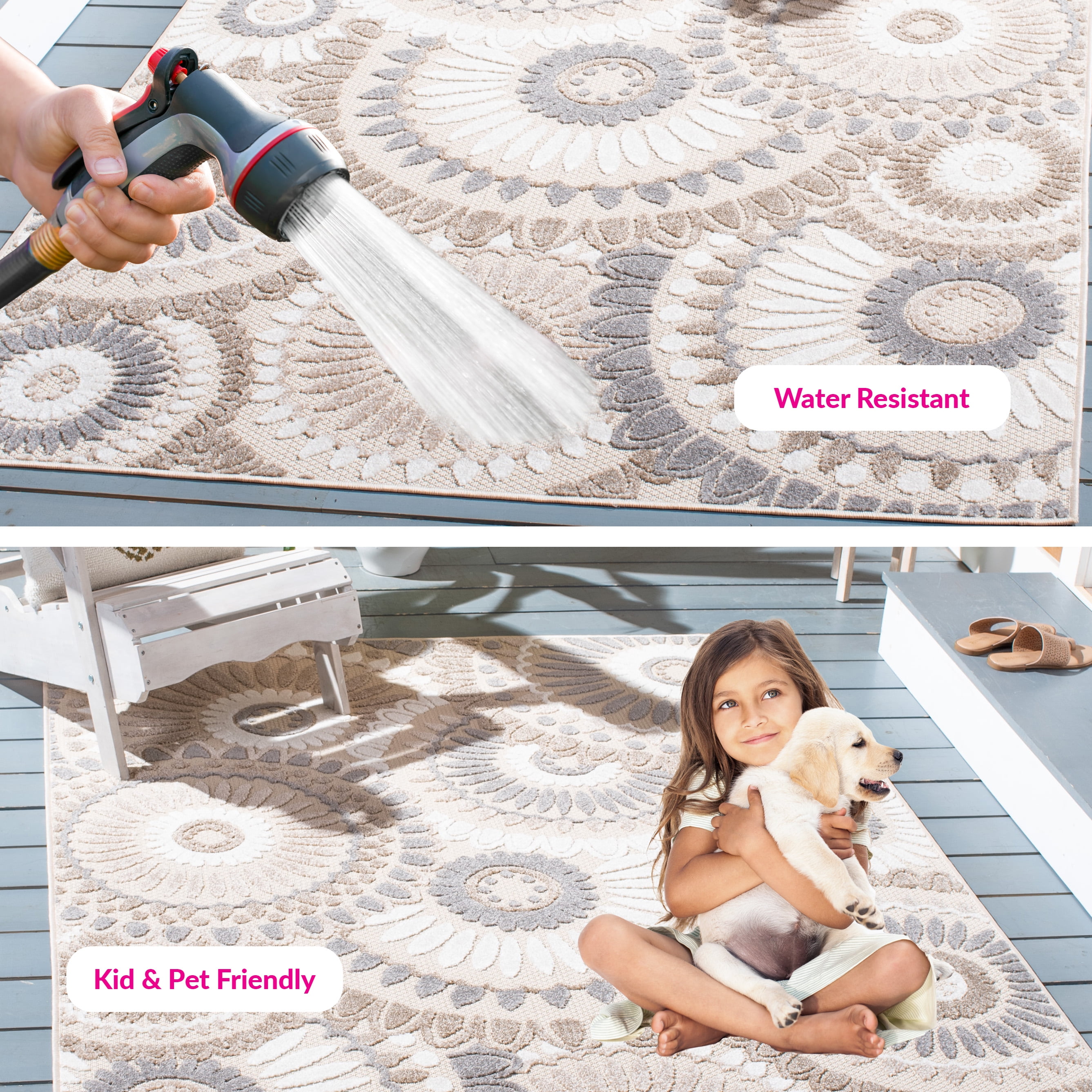 SAFAVIEH Cabana Brynn Floral Indoor/Outdoor Area Rug, Grey/Ivory, 8' x 10'