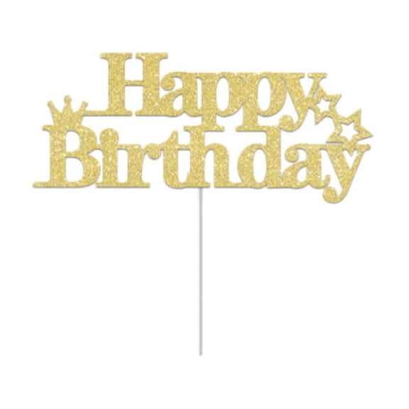 Gold Paper 10-Piece Happy Birthday Cake Topper Set with Sticks & Adhesive Dots, Letter Card Decoration for Any Age, One Size