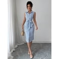 thumbnail image 6 of Women's Sleeveless Belted Midi Shirtdress with Vertical Stripes and Front Button Closure, 6 of 6