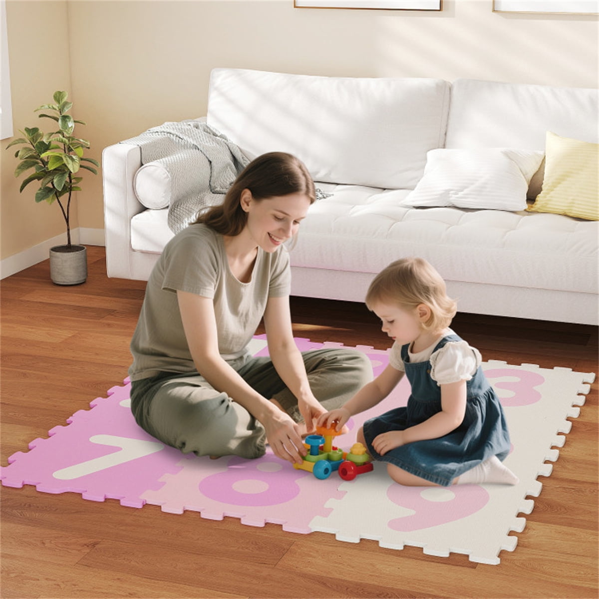 Colorful Kids Hopscotch Foam Mat 9 Interlocking Tiles 3 Marker Discs Non Slip Play Mat For Toddlers 10 Months Plus