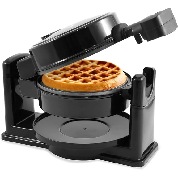 Visualz EWM460 Nonstick Rotating Flip Belgian Waffle Maker, 1.25-Inch Thick Waffles, Hash Browns, Keto, Snacks, Sandwich, Eggs, Easy to Clean, Black, 5 Inch