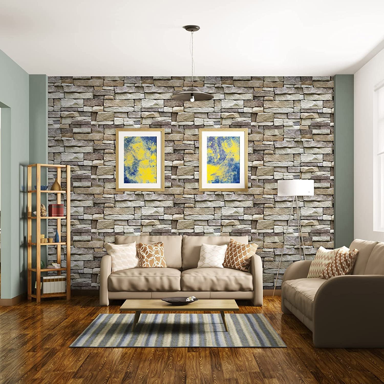 BSHAPPLUS® 17.7in x 33ft wallpaper,Stone Peel and Stick Wallpaper,Brick Self Adhesive Removable Wallpaper,Contact Paper for Bathroom Kitchen Walls,48.7 sq. ft.