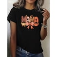 thumbnail image 1 of 1pc Vintage Style Women'S T-Shirt, Geometric Pattern "MAMA" Print, Short Sleeve, Round Neck, Polyester Casual Top, Regular Length, Summer Season, 1 of 8