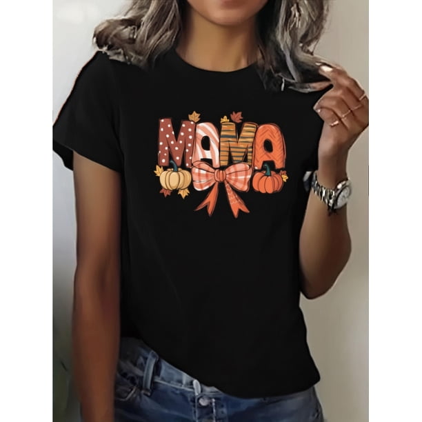 Camisetas con diseño gráfico para mujer, playera corta, clásico, estética, ropa de verano de los 901pc Vintage Style Women'S T-Shirt, Geometric Pattern "MAMA" Print, Short Sleeve, Round Neck, Polye