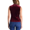 thumbnail image 3 of INSPIRAR CHIC Camisetas sin mangas de terciopelo con cuello de tortuga para mujeres XL Rojo Vino, 3 of 6