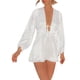 thumbnail image 2 of VISgogo Vestido casual de manga larga para mujer, a la moda, de color sólido, con cuello en V, sin espalda, vestido acampanado VISgogo  moda, 2 of 9