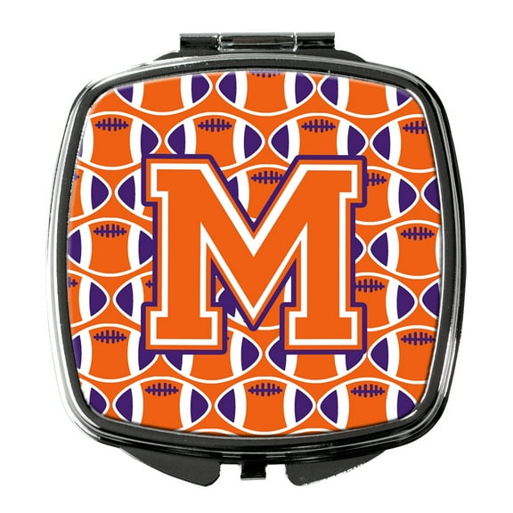 Letter M Football Orange White and Regalia Compact Mirror CJ1072-MSCM