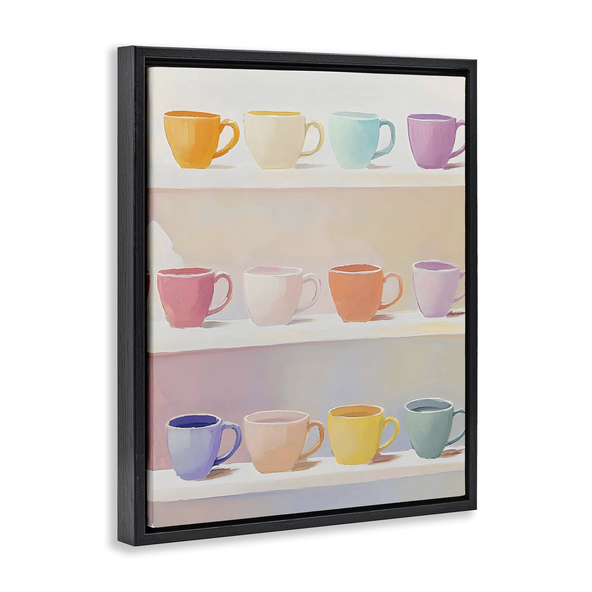 Stupell Industries Rows of Pastel Teacups Black Framed Floater Canvas Wall Art, design by The Prints Vibe