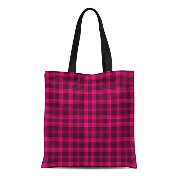 NUDECOR Canvas Tote Bag Flannel Hot Pink Plaid Girly Tartan Sweet
