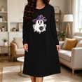 thumbnail image 3 of Taqqpue Womens Halloween Cotton Nightgown Long Sleeves Round Neck Sleepshirt Print Nightshirt Casual Plus Size Knee Length Sleep Dress Pullover Halloween Pumpkin Printed Sleep Shirt for Women, 3 of 6