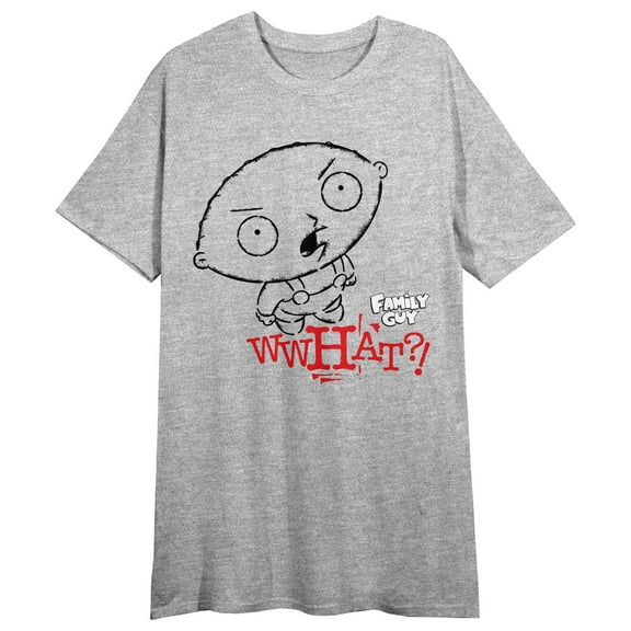 Family Guy Stewie Says What Crew Neck Short Sleeve Gray Heather Women's Night Shirt-Medium