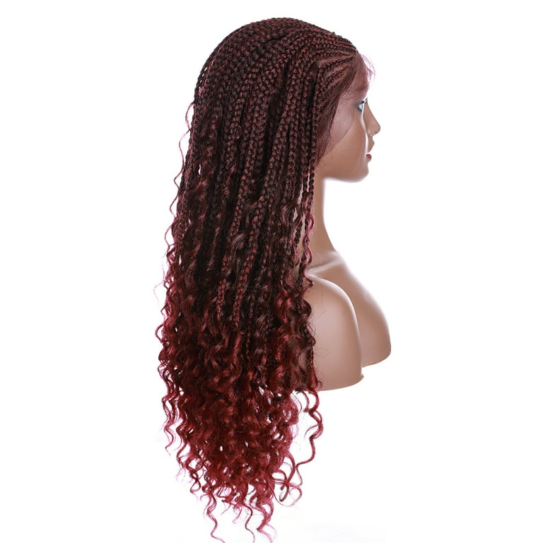 Synthetic Braided Lace Front Wigs 34in Lace Front Burgundy Cornrow Braids  Wig US