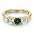 thumbnail image 3 of Gem Stone King 18K Yellow Gold Plated Silver Green Mystic Topaz and White Moissanite Engagement Ring for Women | 1.55 Cttw | Round 5MM | Gemstone November Birthstone | Size 7, 3 of 7