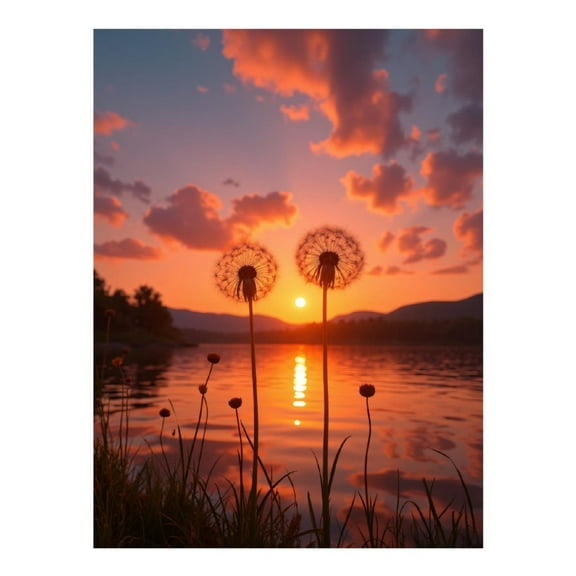 Diamond Art Kit for Adults, Dandelions Sunset Lake Reflection Diamond Painting for Adults Beginners, 5D DIY Diamond Art Painting Kits, Colorful Diamond Painting Craft for Home Decor 12x16