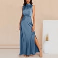 thumbnail image 4 of Prolriy Robes de Cocktail pour Femmes Été Longue Robe Formelle en Satin Col Montant Sans Manches Fente Latérale Robe Maxi Fluide Robes de Bal 2025 Robes pour Femmes Marine TG, 4 of 9