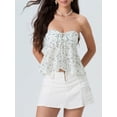 thumbnail image 4 of Gupgi Women Flower Tube Top Strapless Tie Front Smocked Bandeau Tops Off Shoulder Ruffle Vest, 4 of 8