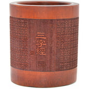 Medifier Vintage Chinese with Three Character Classic Worlds Bamboo Wood Desk Pen Pencil Cup Holder