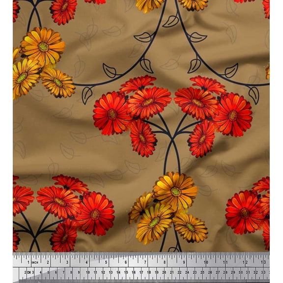 Soimoi Cotton Duck Fabric Leaves & Aster Floral Print Fabric by The Yard 42 Inch Wide