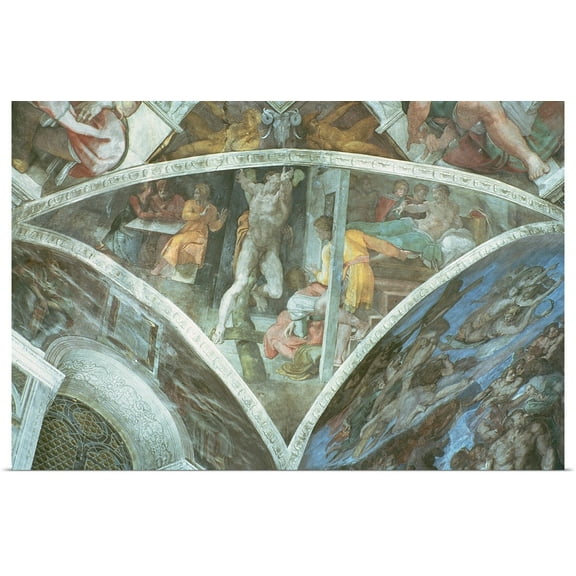 Great BIG Canvas | Rolled Michelangelo (1475-1564) Buonarroti Poster Print entitled Sistine Chapel Ceiling: Haman (spandrel) (pre restoration)