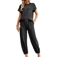 thumbnail image 1 of Conjuntos de trajes de dos piezas para mujer Suéter de manga corta Jersey de punto Top Pantalones cónicos Conjuntos de salón Negro XL, 1 of 8