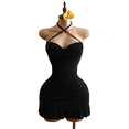 thumbnail image 3 of RDKTPXZ Women's Ruched Halter Mini Dress, Backless Bodycon Ruffle Hem Party Dress, 3 of 5