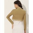 thumbnail image 4 of Cárdigan Con Cuello De Volantes Elegante Para Mujer, Top De Encogimiento De Hombros De Punto Con Frente Abierto Caqui XL, 4 of 5