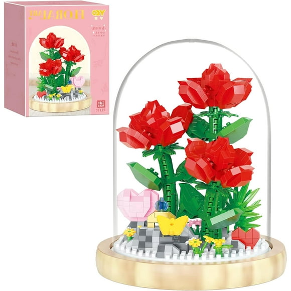 TRAHOO-Roses Flower Bouquet Building Toy Mini Bricks Flowers Set Adult Botanical Collection Friends Set DIY Plants Bonsai Tree Valentine's Christmas New Year Birthday for Women