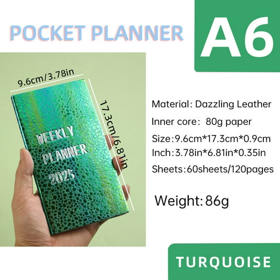 Holloyiver 2025 Daily Planner, A6 To Do List Notebook Hourly Schedules, Daily Weekly Monthly Appointment Planner for Students, Teachers, Office staff, PVC Hardcover, Inner Pocket, 6.8" x 3.8"