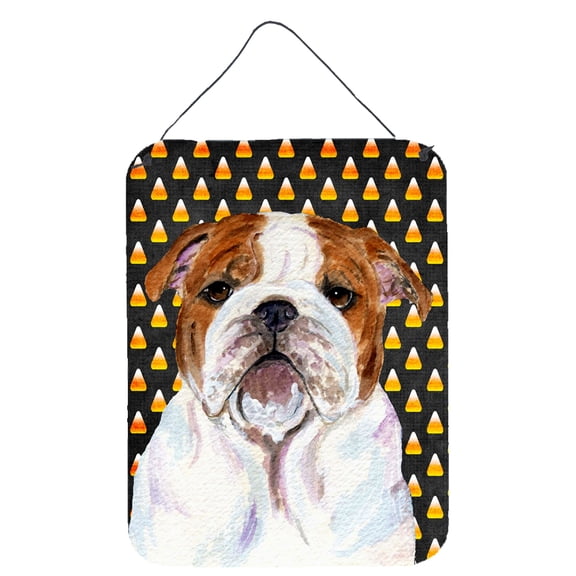 Bulldog English Candy Corn Halloween Portrait Wall or Door Hanging Prints