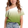 thumbnail image 2 of ITSAME One Shoulder T-Shirts for Girls Short Sleeve Tops Gradient Print Summer Loose Casual Tees Green Size 9, 2 of 9