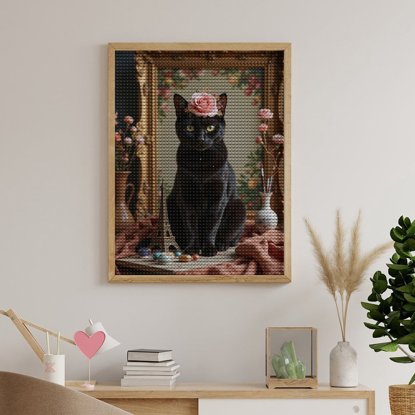 Diamond Art Kits for Adults, Cat With Floral Crown Eiffel Decor 5D Diamond Painting Kits for Adults Beginners, DIY Full Drill Diamond Painting, Gem Art and Crafts 12x16