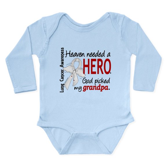 CafePress - Heaven Needed A Hero Lung Cancer Body Suit - Long Sleeve Cotton Baby Bodysuit