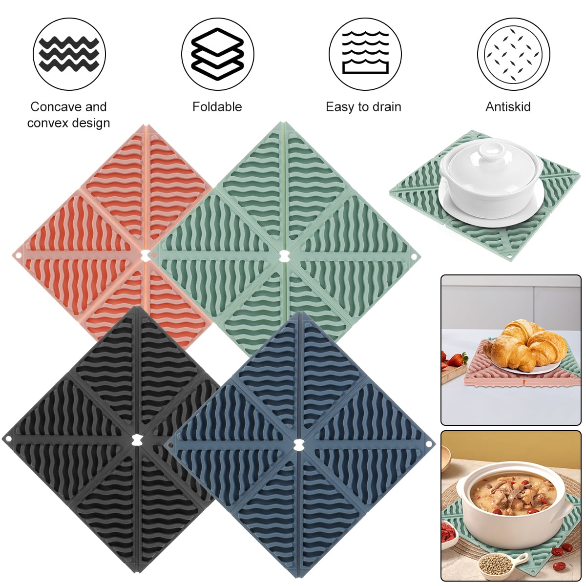 MLfire 4PCS Foldable Silicone Trivet Mats Heat Resistance Trivets