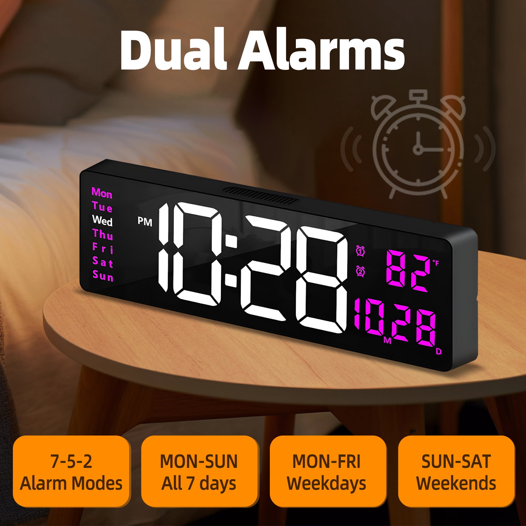 16-inch Large Display Wall Clock with Remote Control, 2 Alarms, Automatic DST, Temperature, Memory Battery for Living Room, Bedroom, Gift for Christmas,Mother's Day, Father's Day